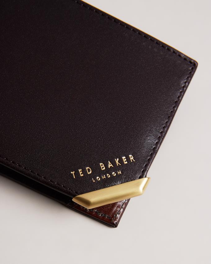 Portefeuille Ted Baker Metal Corner Bifold Coin Marron Chocolat Homme | IKZ-01882952